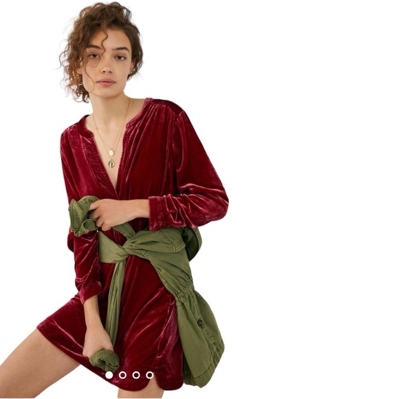 By Anthropologie Red Velvet Dress Long Sleeve XS - Picture 2 of 11